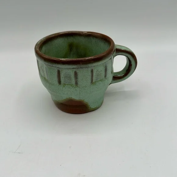 Frankoma Flat Cup Wagon Wheel Prairie Green Mug and saucer. - Picture 2 of 8